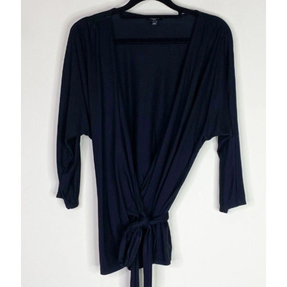 Talbots Wrap Tie Waist Top 3/4 Sleeve Black Women's Size Medium Petite